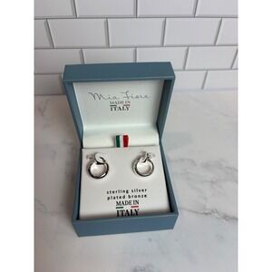 Mia Fiore Sterling Silver Plated Bronze Hoop Earrings Made in Italy Polished New